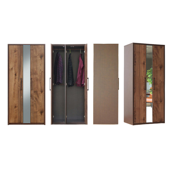 ワードローブ幅80cmミラー付ナチュラルモダン日本製