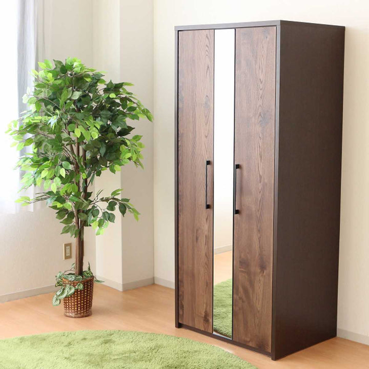 ワードローブ幅80cmミラー付ナチュラルモダン日本製