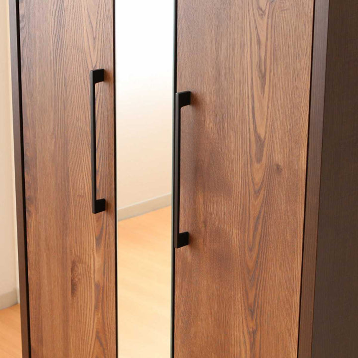 ワードローブ幅80cmミラー付ナチュラルモダン日本製