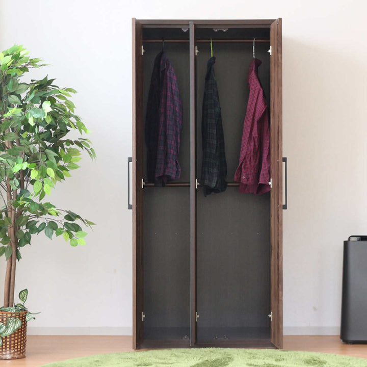 ワードローブ幅80cmミラー付ナチュラルモダン日本製