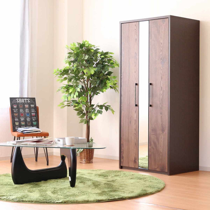 ワードローブ幅80cmミラー付ナチュラルモダン日本製