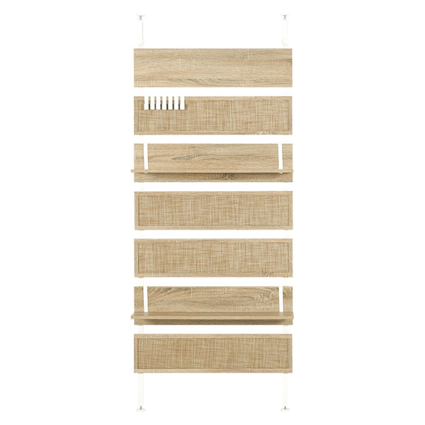 突っ張りウォールラック幅80cmラタン調木目調ラダーラック棚板2枚フック付