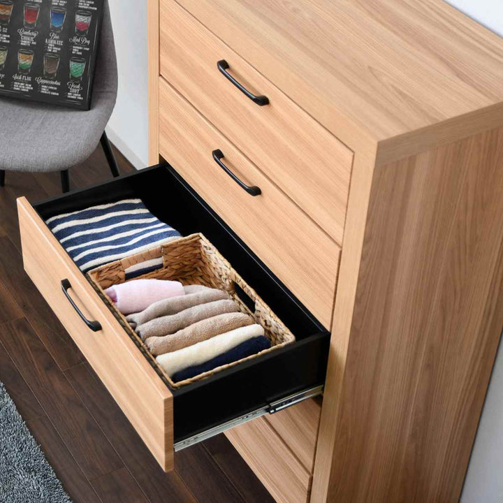 チェスト5段オーク柄ナチュラルデザイン約幅80cm