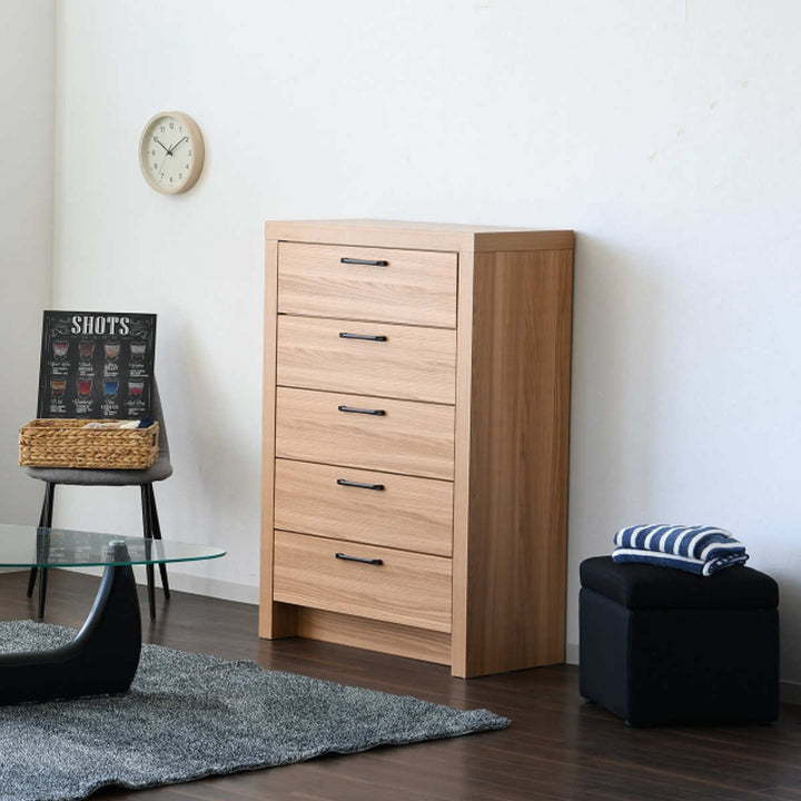 チェスト5段オーク柄ナチュラルデザイン約幅80cm