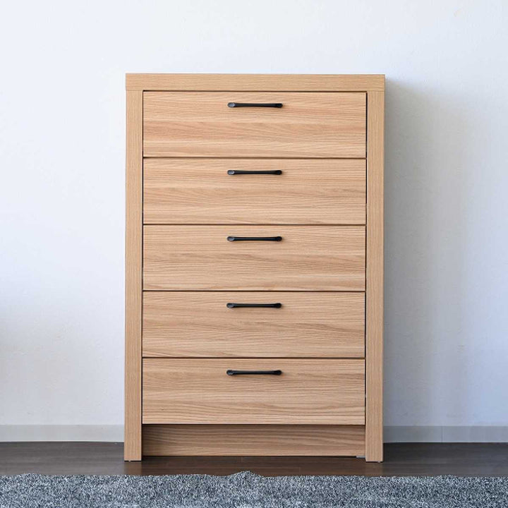 チェスト5段オーク柄ナチュラルデザイン約幅80cm