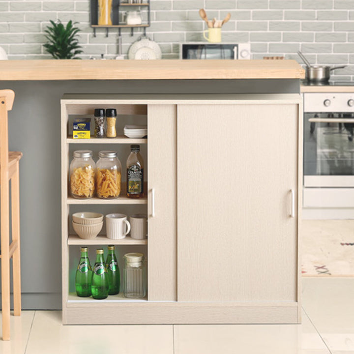 カウンター下収納幅90.2cm薄型引き戸タイプ北欧調