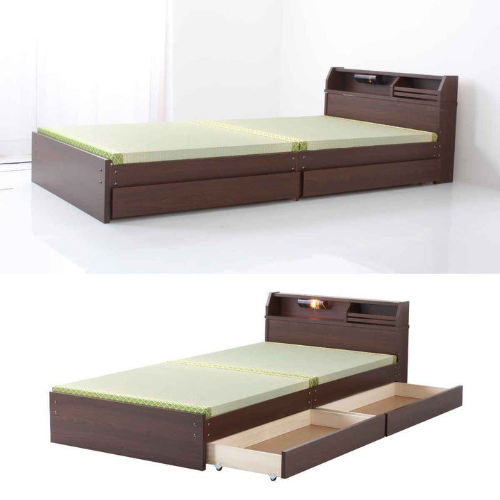 畳ベッドダブルロータイプ床面高28cm引出し2杯大容量収納宮棚付日本製