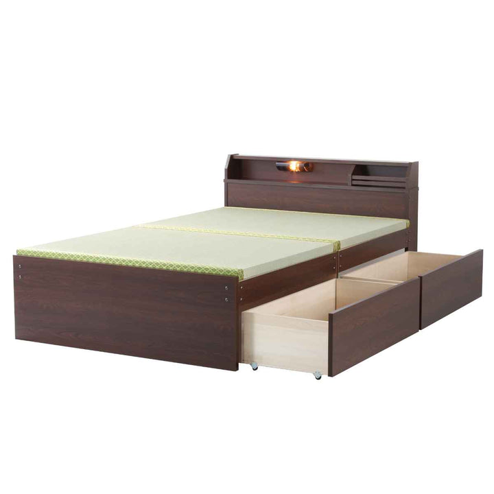 畳ベッドダブルハイタイプ床面高42cm引出し2杯大容量収納宮棚付日本製