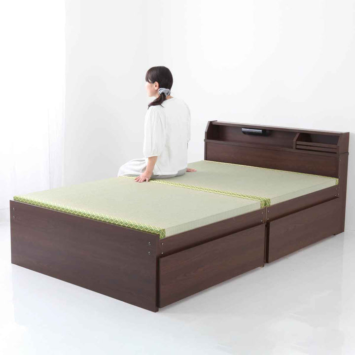 畳ベッドダブルハイタイプ床面高42cm引出し2杯大容量収納宮棚付日本製