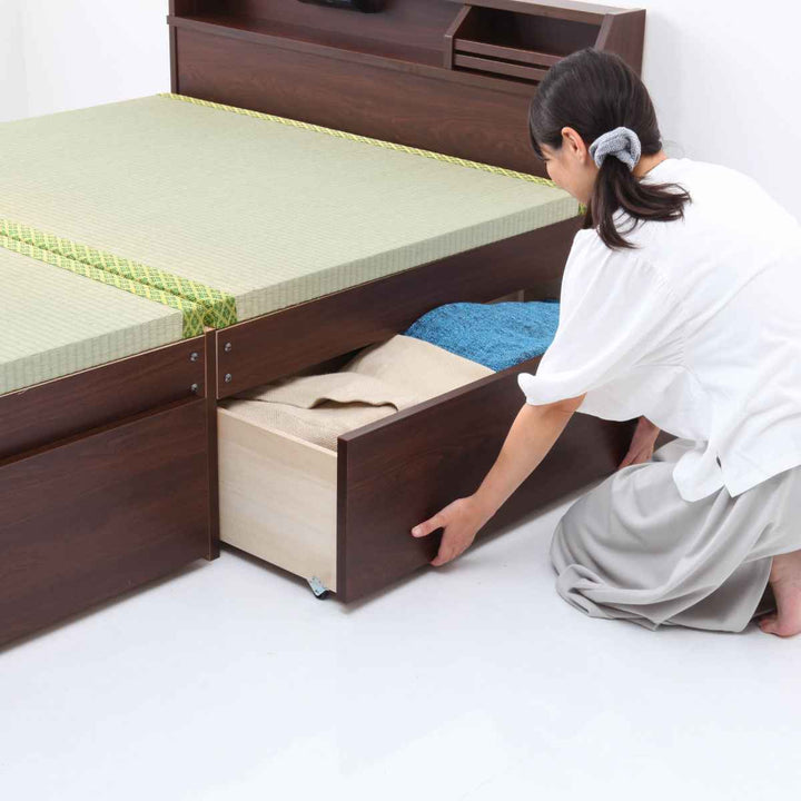 畳ベッドダブルハイタイプ床面高42cm引出し2杯大容量収納宮棚付日本製