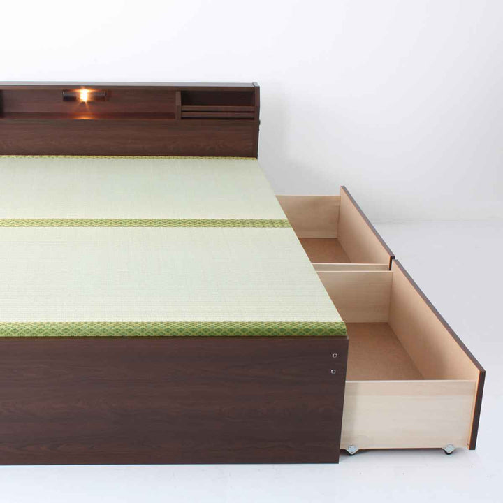 畳ベッドダブルハイタイプ床面高42cm引出し2杯大容量収納宮棚付日本製