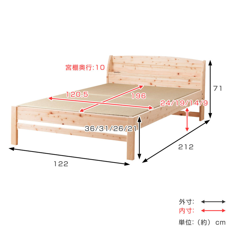 畳ベッドセミダブル宮棚2口コンセント付国産ひのき天然木日本製