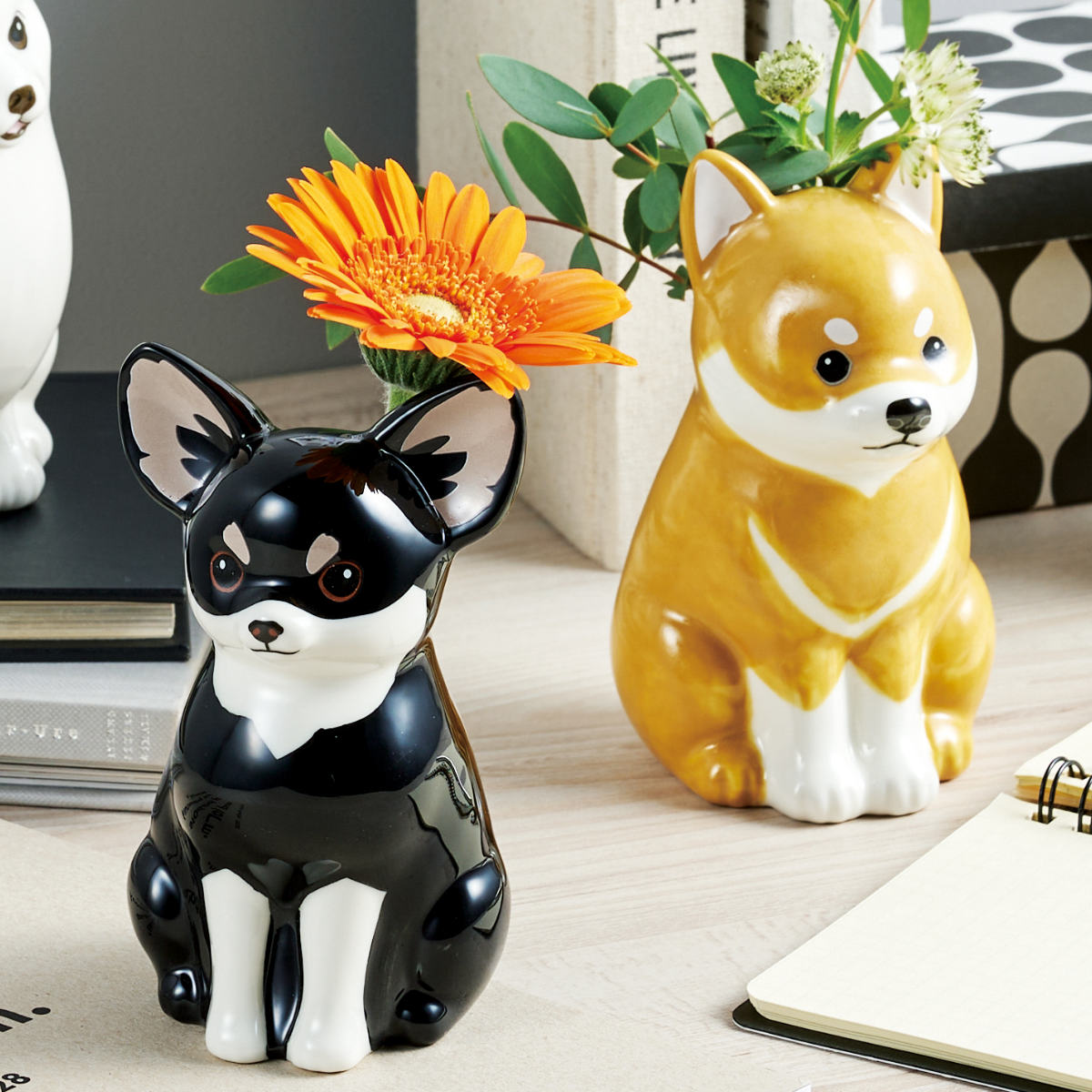 花瓶 ペン立て フラワー&ペンスタンド 犬 – ハウジー