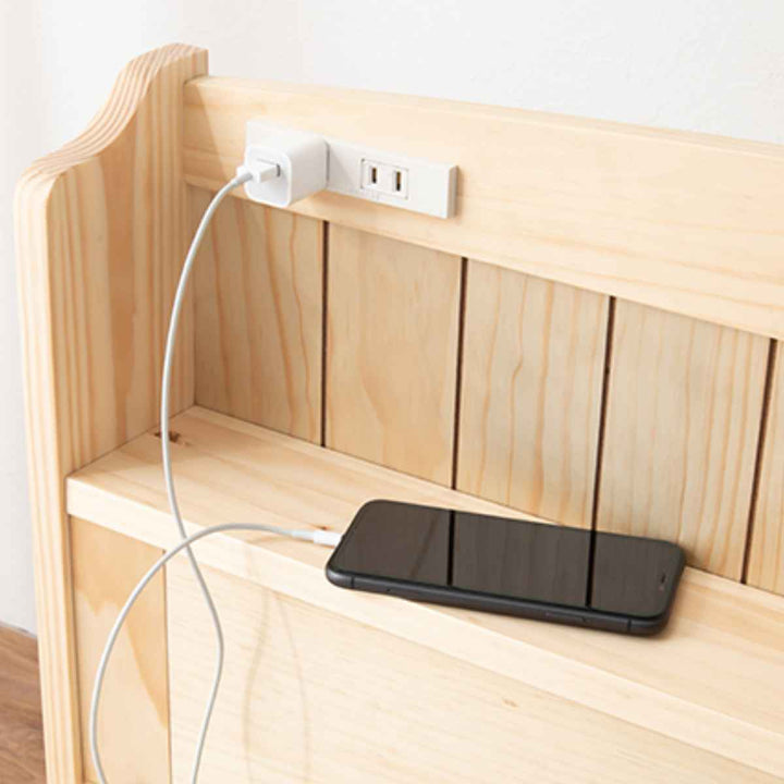 ベッドセミダブル高さ3段階調節宮棚2口コンセント付すのこ