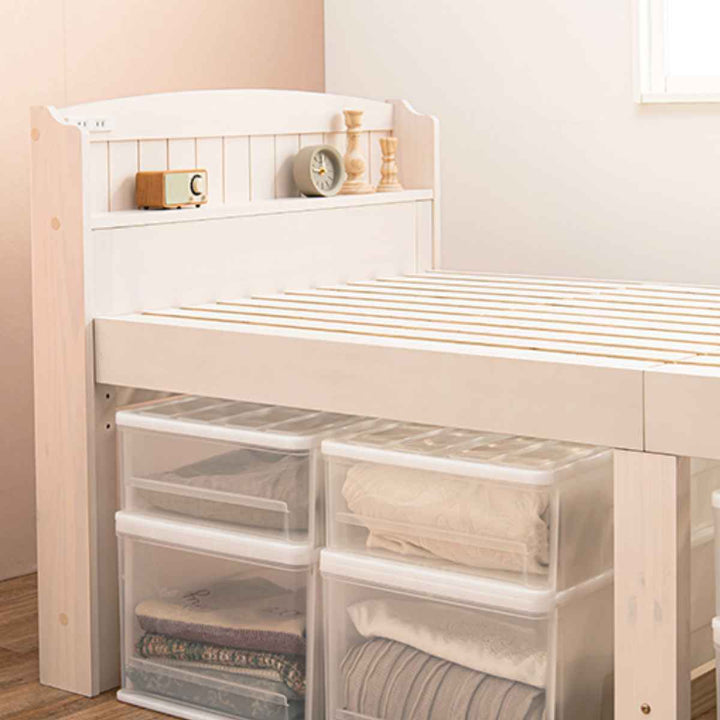 ベッドセミダブル高さ3段階調節宮棚2口コンセント付すのこ