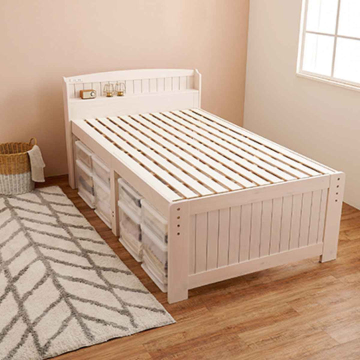 ベッドセミダブル高さ3段階調節宮棚2口コンセント付すのこ