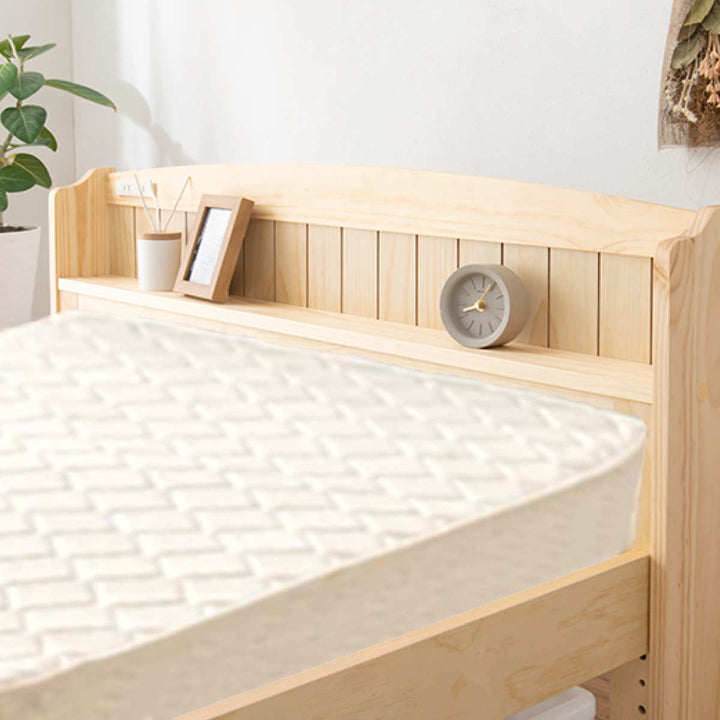 マットレス付ベッドセミダブルポケットコイル高さ3段階調節宮棚2口コンセント付すのこ