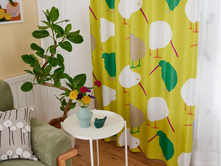 カーテン遮光2級テクテクキーウィ100×135cmスミノエ形状記憶加工ウォッシャブル