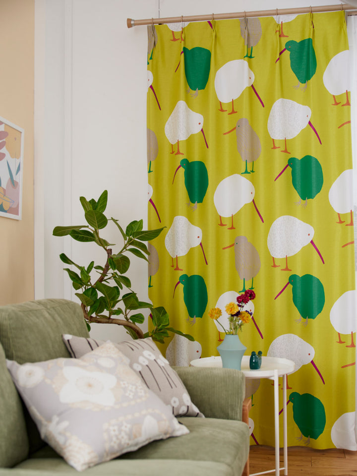 カーテン遮光2級テクテクキーウィ100×135cmスミノエ形状記憶加工ウォッシャブル