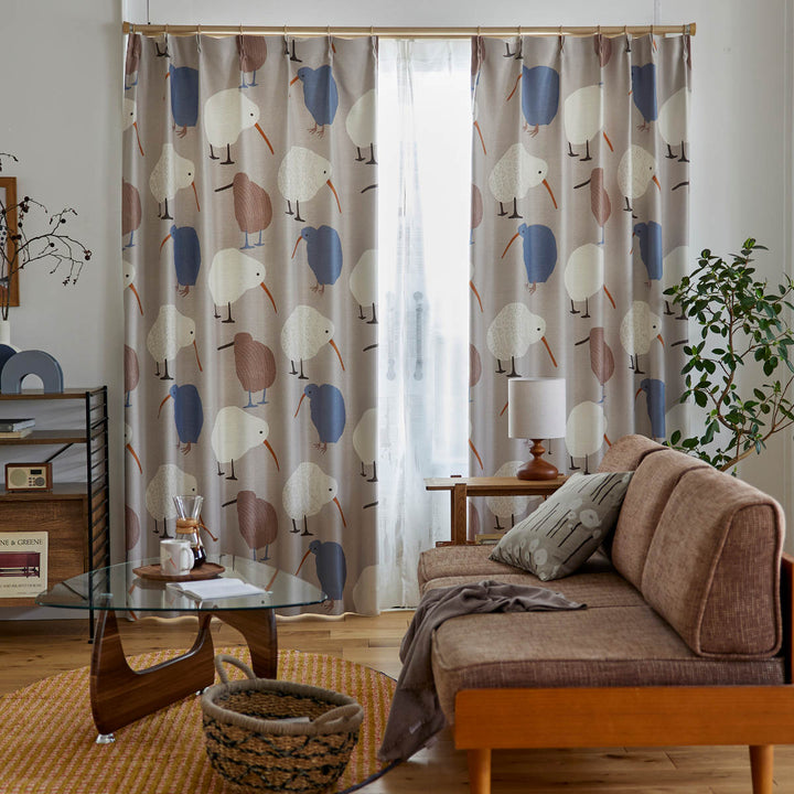 カーテン遮光2級テクテクキーウィ100×135cmスミノエ形状記憶加工ウォッシャブル