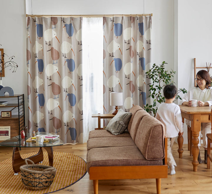 カーテン遮光2級テクテクキーウィ100×135cmスミノエ形状記憶加工ウォッシャブル