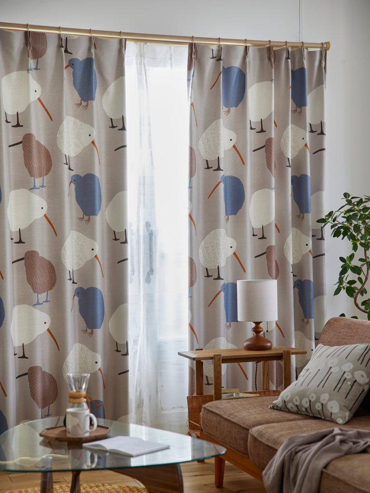 カーテン遮光2級テクテクキーウィ100×135cmスミノエ形状記憶加工ウォッシャブル