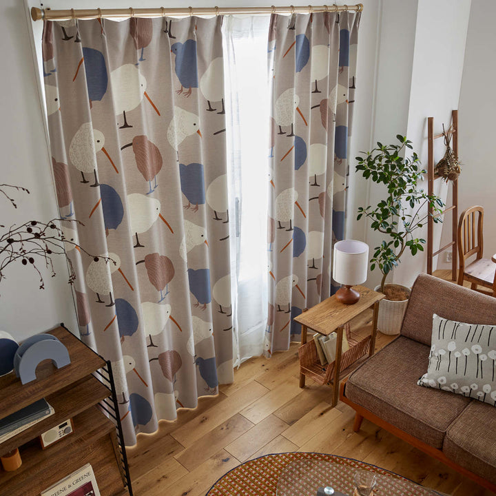 カーテン遮光2級テクテクキーウィ100×135cmスミノエ形状記憶加工ウォッシャブル