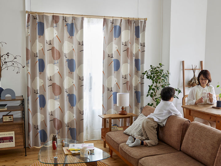 カーテン遮光2級テクテクキーウィ100×135cmスミノエ形状記憶加工ウォッシャブル