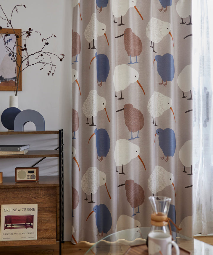 カーテン遮光2級テクテクキーウィ100×135cmスミノエ形状記憶加工ウォッシャブル