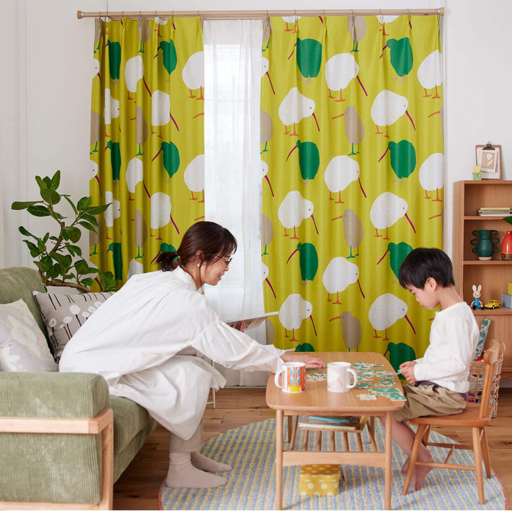 カーテン遮光2級テクテクキーウィ100×135cmスミノエ形状記憶加工ウォッシャブル