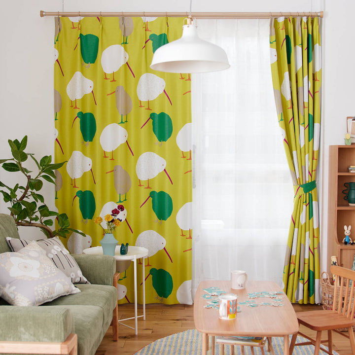 カーテン遮光2級テクテクキーウィ100×135cmスミノエ形状記憶加工ウォッシャブル