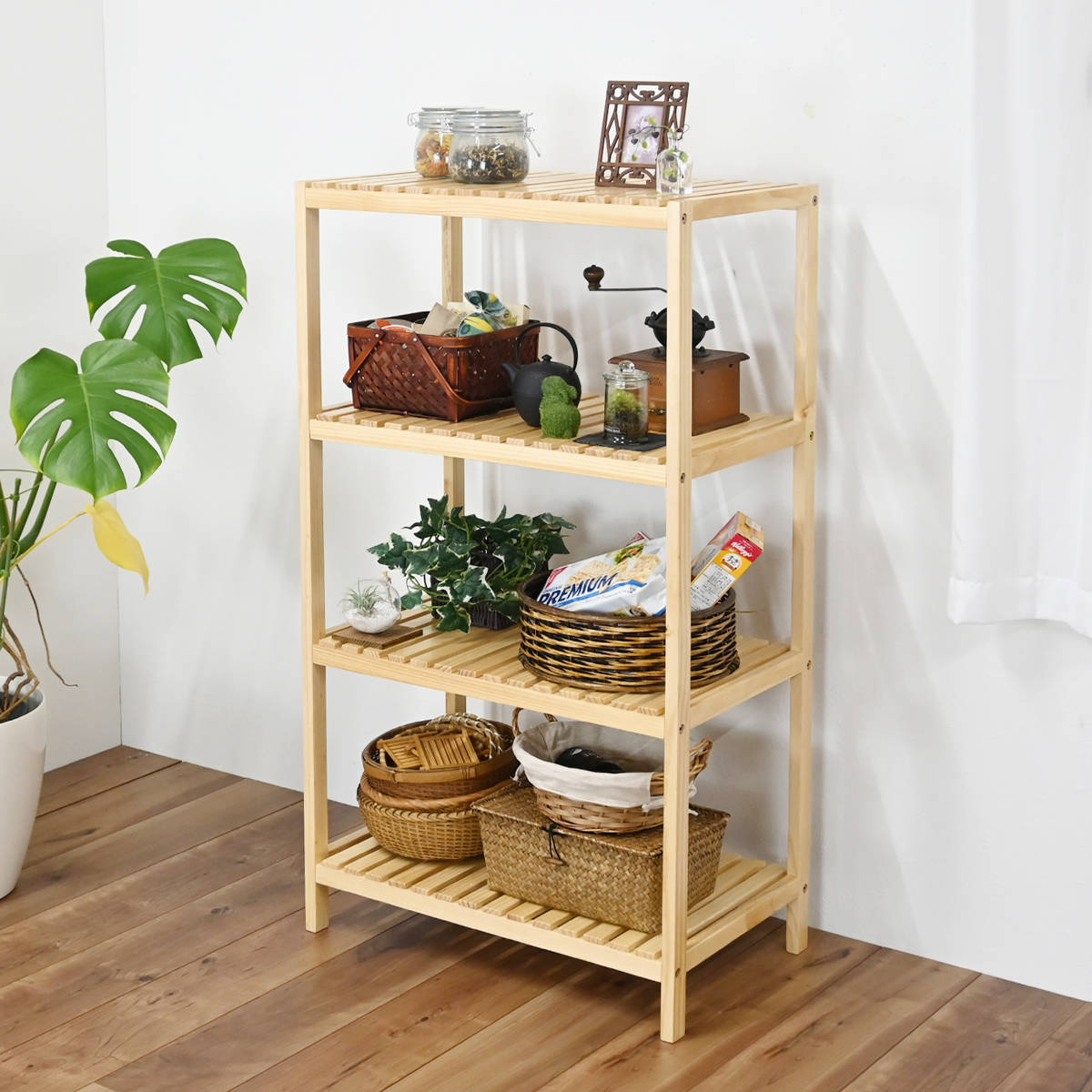木製ラック・ウッドラック Antique Feeling Natural Wood 4Rack 60cm ウッドラック 4段 天然木 すのこラック 幅60cm – ハウジー