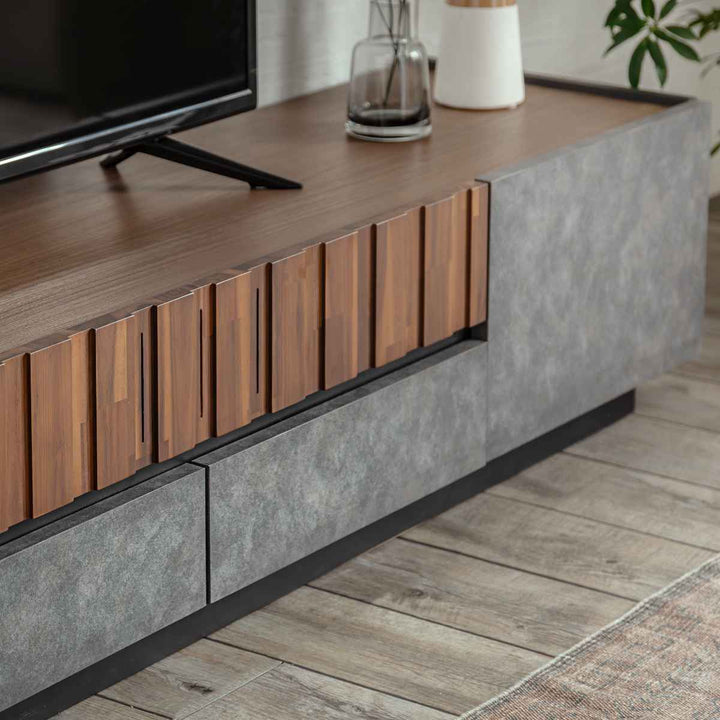 テレビ台幅179.9cmローボードコンクリート調アカシア材モダンデザイン