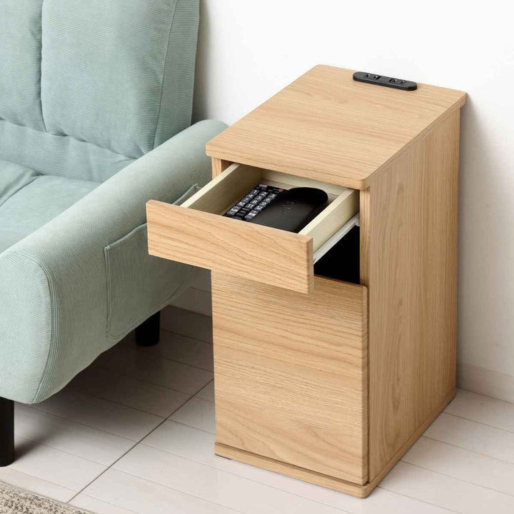 サイドチェストダストボックス収納コンセント付約幅26cm