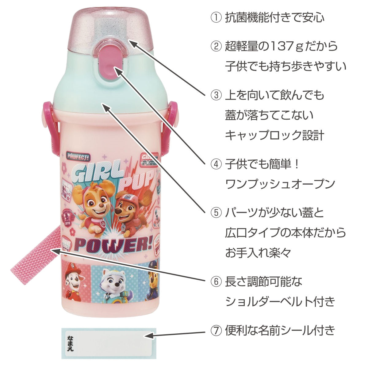 水筒 480ml 抗菌直飲プラボトル パウパトGIRL