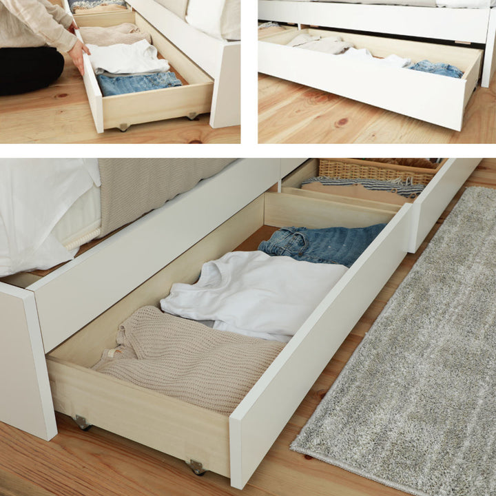 収納付きベッド小さめショートシングル101×192cm引出し2杯宮棚2口コンセント日本製