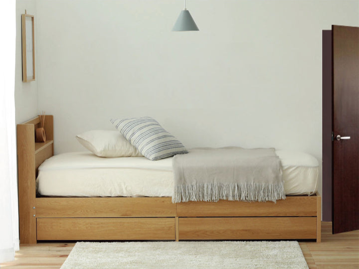 収納付きベッド小さめショートシングル101×192cm引出し2杯宮棚2口コンセント日本製