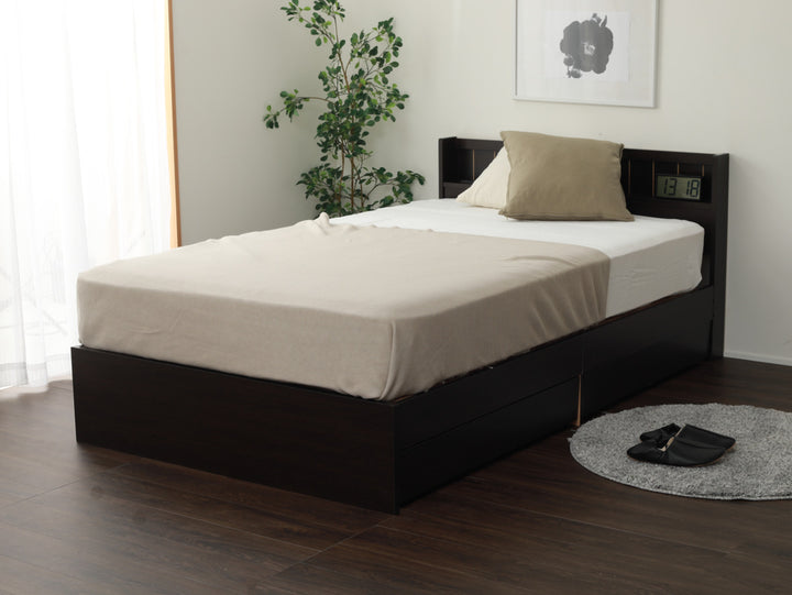 収納付きベッドシングル引出し2杯宮棚2口コンセント日本製