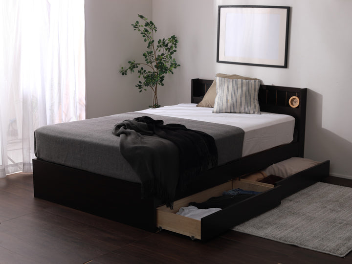 収納付きベッドシングル引出し2杯宮棚2口コンセント日本製