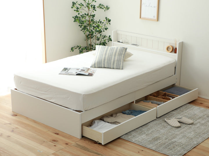 収納付きベッドシングル引出し2杯宮棚2口コンセント日本製