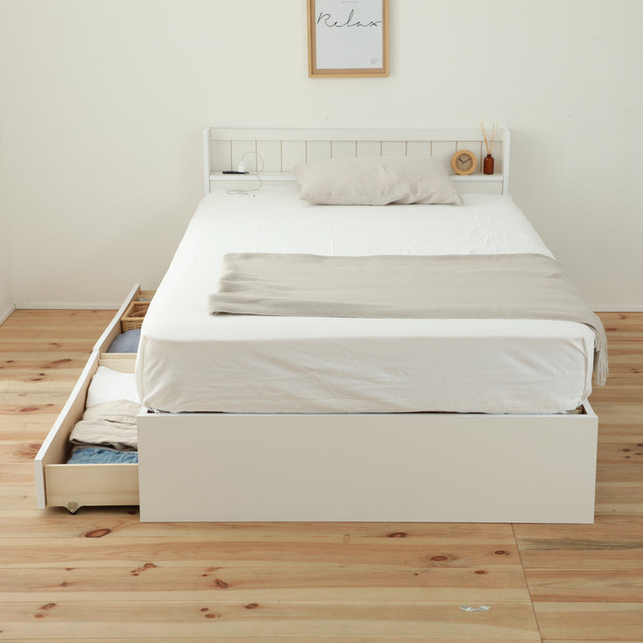 収納付きベッドシングル引出し2杯宮棚2口コンセント日本製