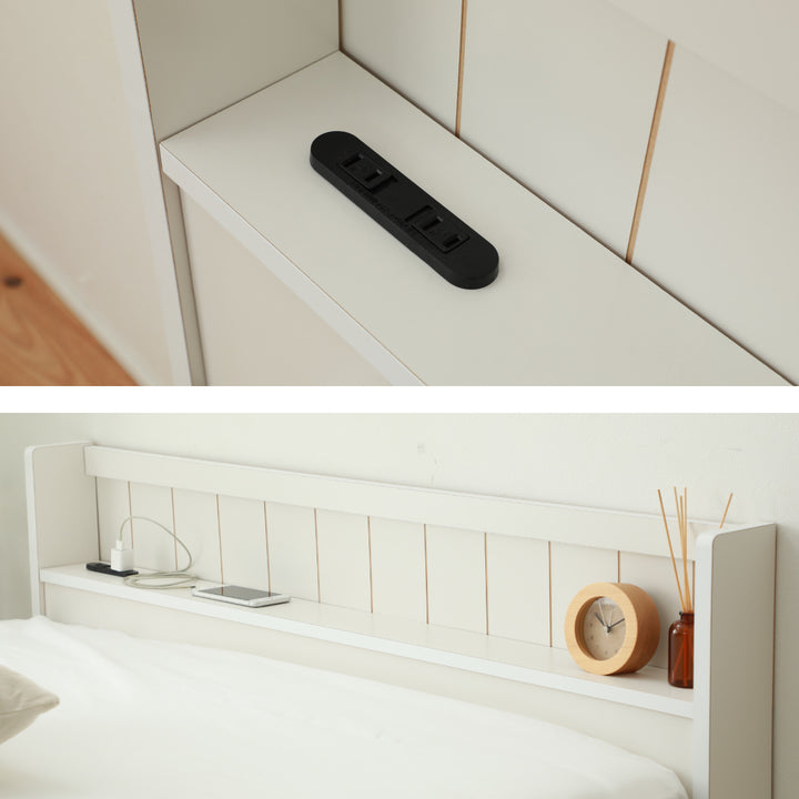 収納付きベッドシングル引出し2杯宮棚2口コンセント日本製