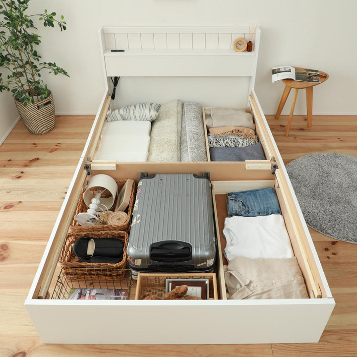 収納付きベッドシングル引出し2杯宮棚2口コンセント日本製