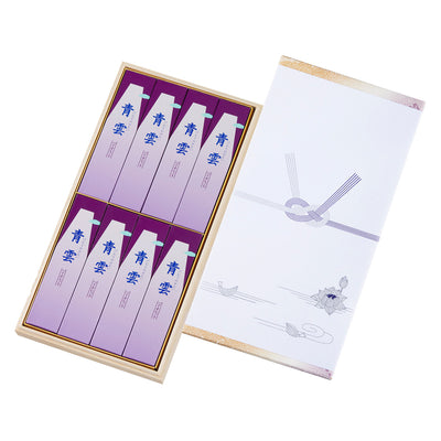 線香 青雲バイオレット 進物用 木箱 サック 8入 包装品