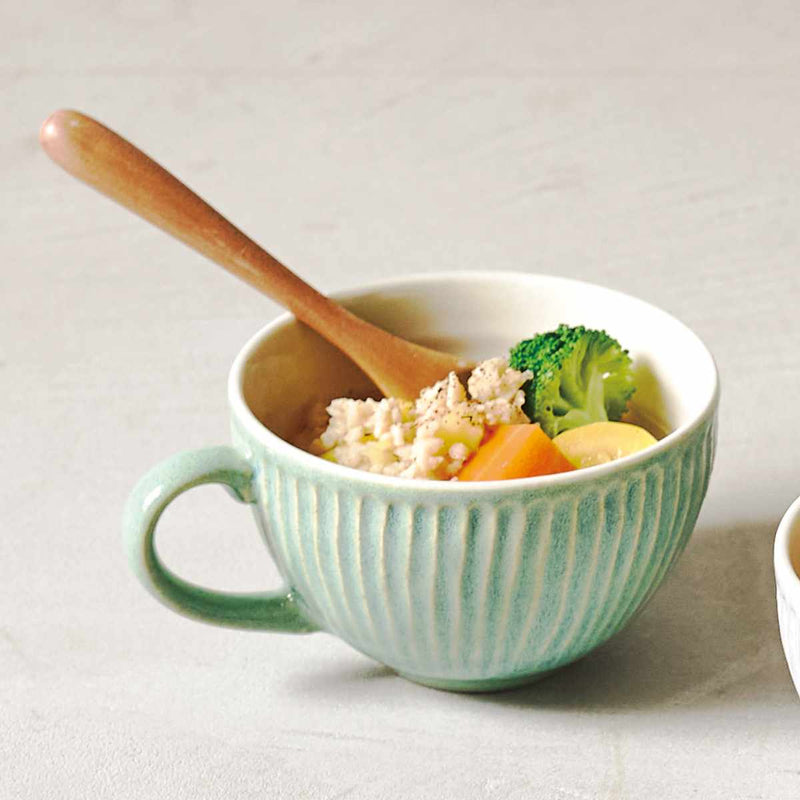 スープカップ&スプーンペア410mlRippleリップル陶器美濃焼木製