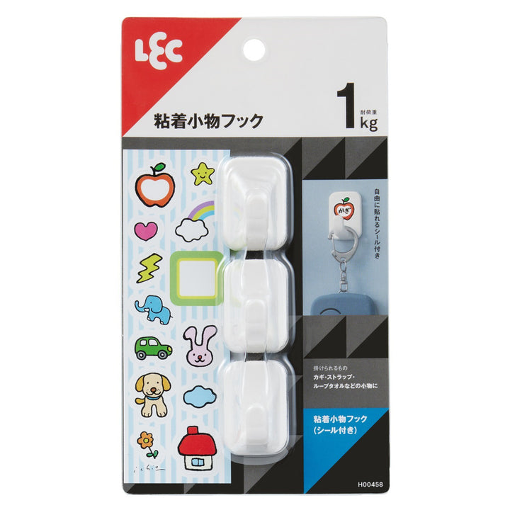 フック粘着小物フックシール付き３個入り耐荷重1kg