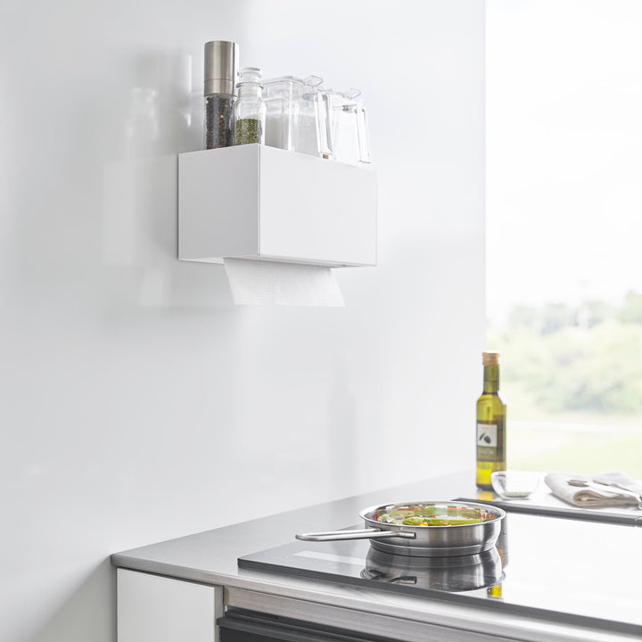 山崎実業towerマグネットトレー付きペーパータオルディスペンサータワー