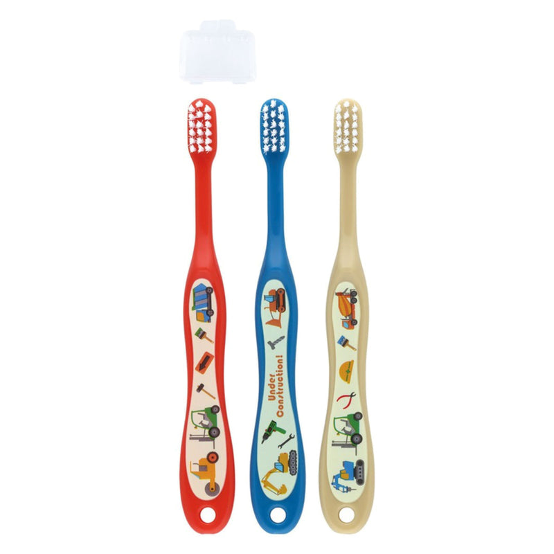 歯ブラシ3本セット園児用歯ブラシキャップ付はたらくクルマ