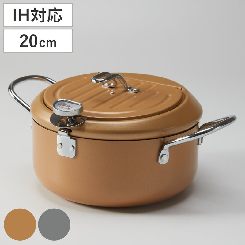 天ぷら鍋20cmIH対応鉄製バット蓋付き温度計付き