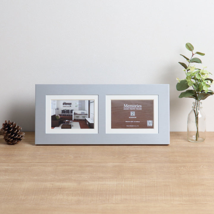 フォトフレームメモリーズアルミ2ウィンドーL判